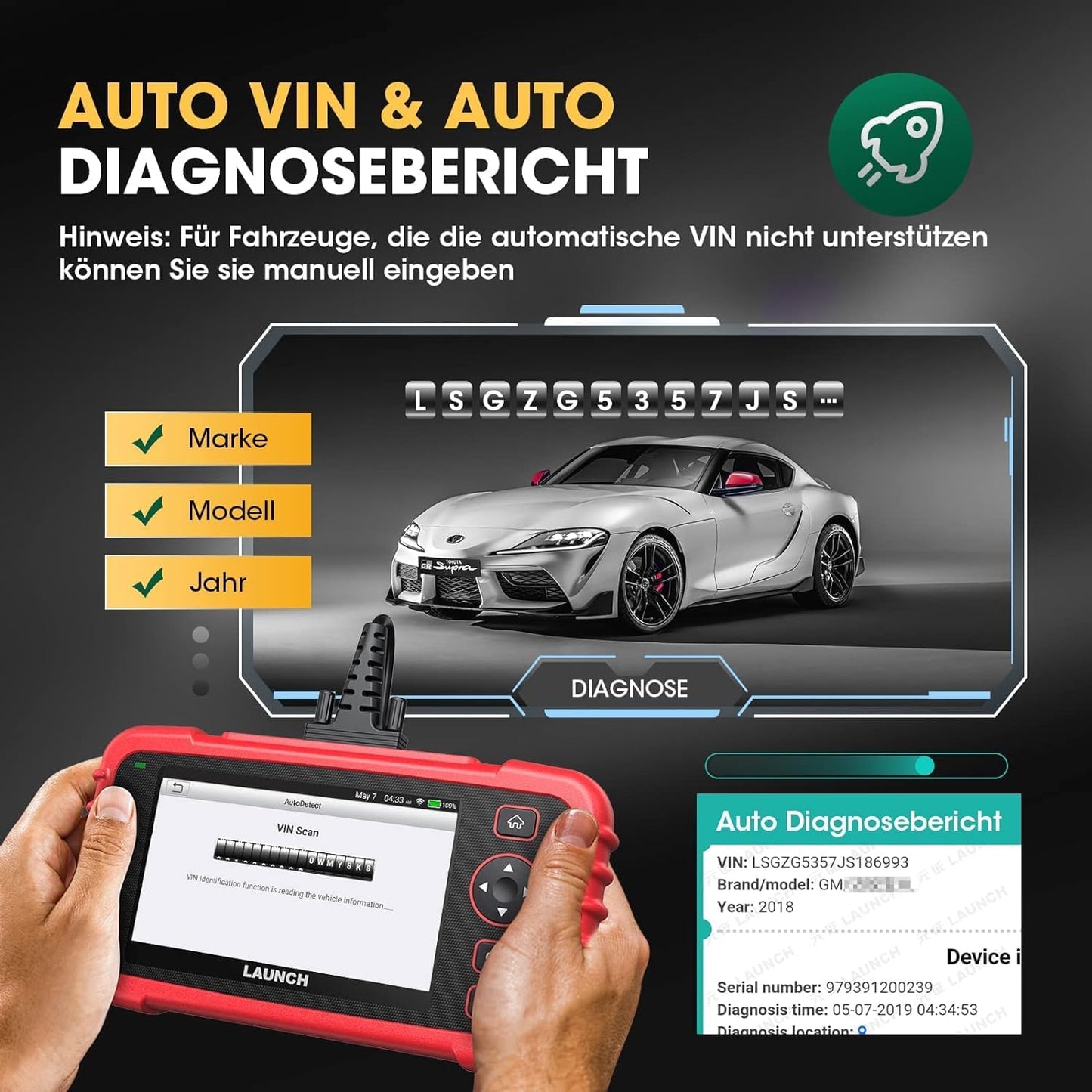 LAUNCH CRP129X OBD2 Diagnose Android,4 Systemdiagnosen Mit Öl-Reset,Epb / SAS / TPMS Und Gasannahme,Autovin Für Kleine Läden Und Heimwerker (Upgrade Von CRP129)