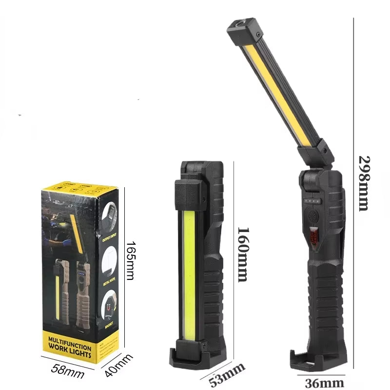 Folding COB XPE LED Work Light Handheld Flashlight with Built-In Battery Lamp Torch Emergency Car Inspection Lamp Red SOS Strobe