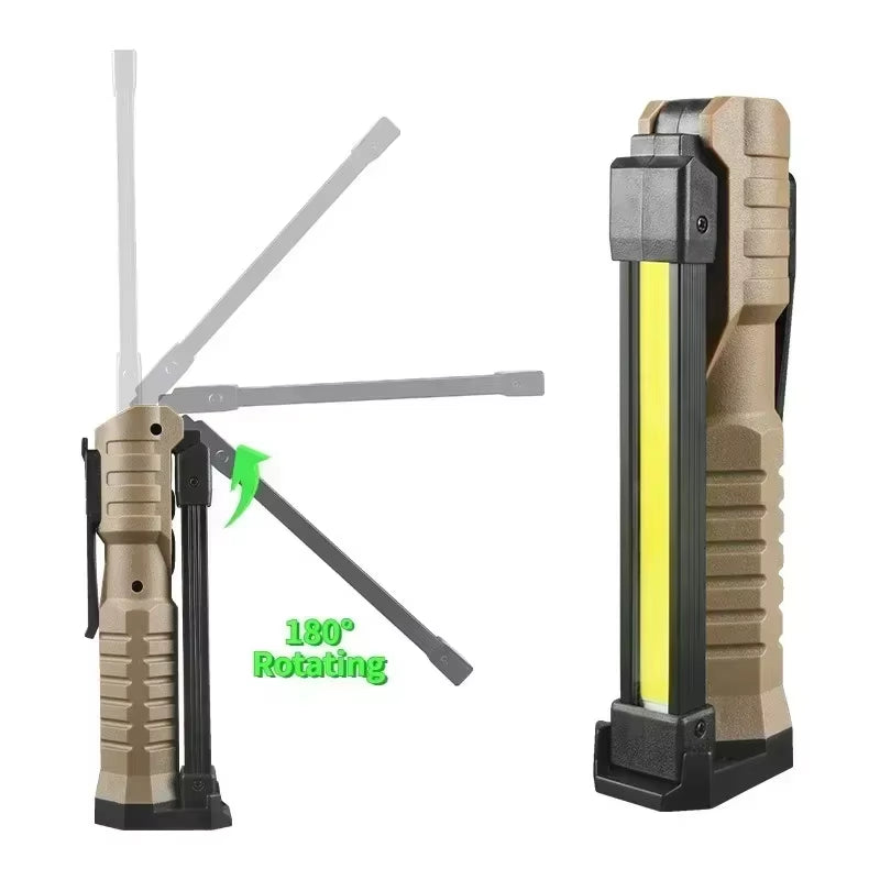 Folding COB XPE LED Work Light Handheld Flashlight with Built-In Battery Lamp Torch Emergency Car Inspection Lamp Red SOS Strobe