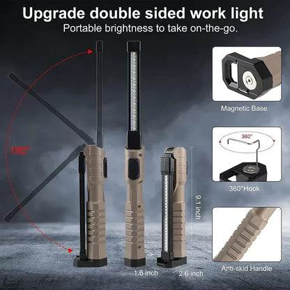 Folding COB XPE LED Work Light Handheld Flashlight with Built-In Battery Lamp Torch Emergency Car Inspection Lamp Red SOS Strobe