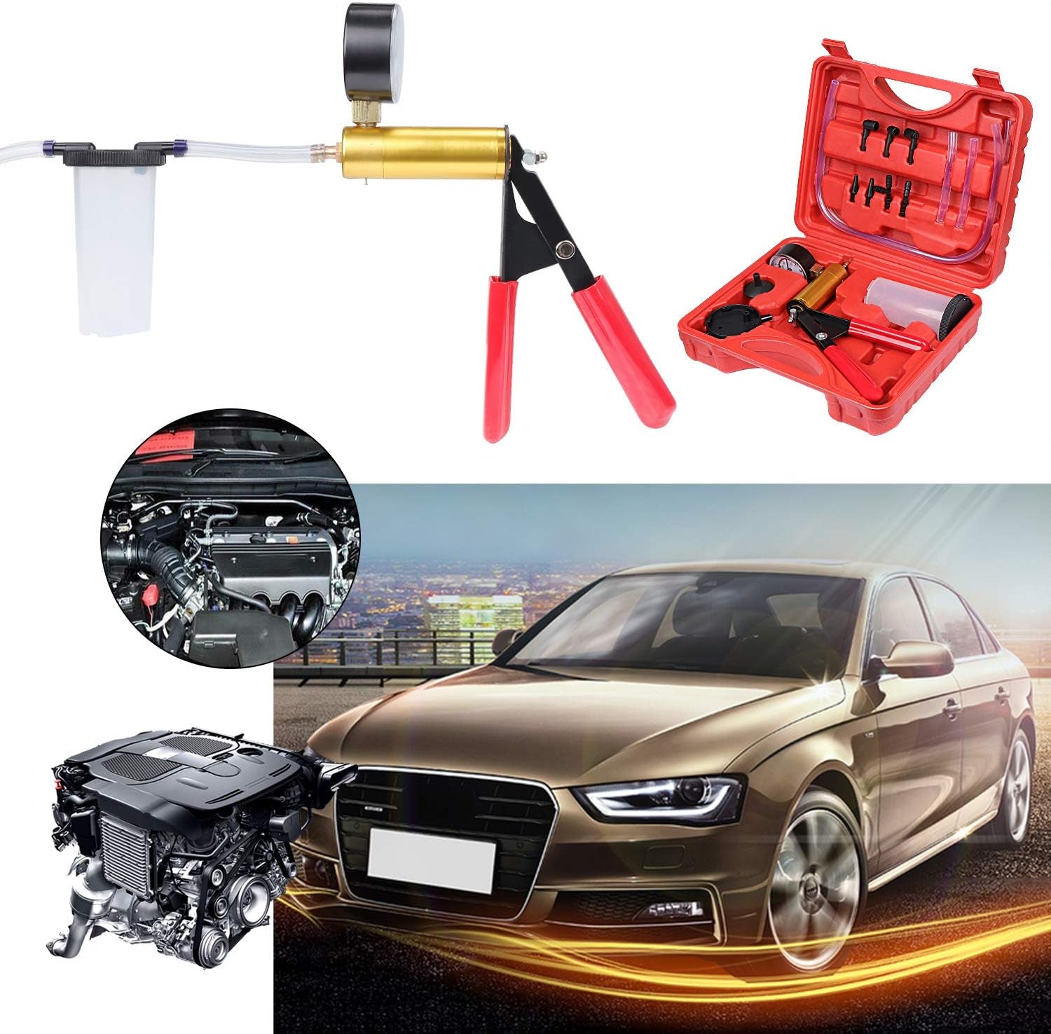 Vakuumpumpe Vakuumtester Bremsentlüftungssatz Mit Vakuummeter, Adapter Für Kraftfahrzeuge, LKW Und Motorräder