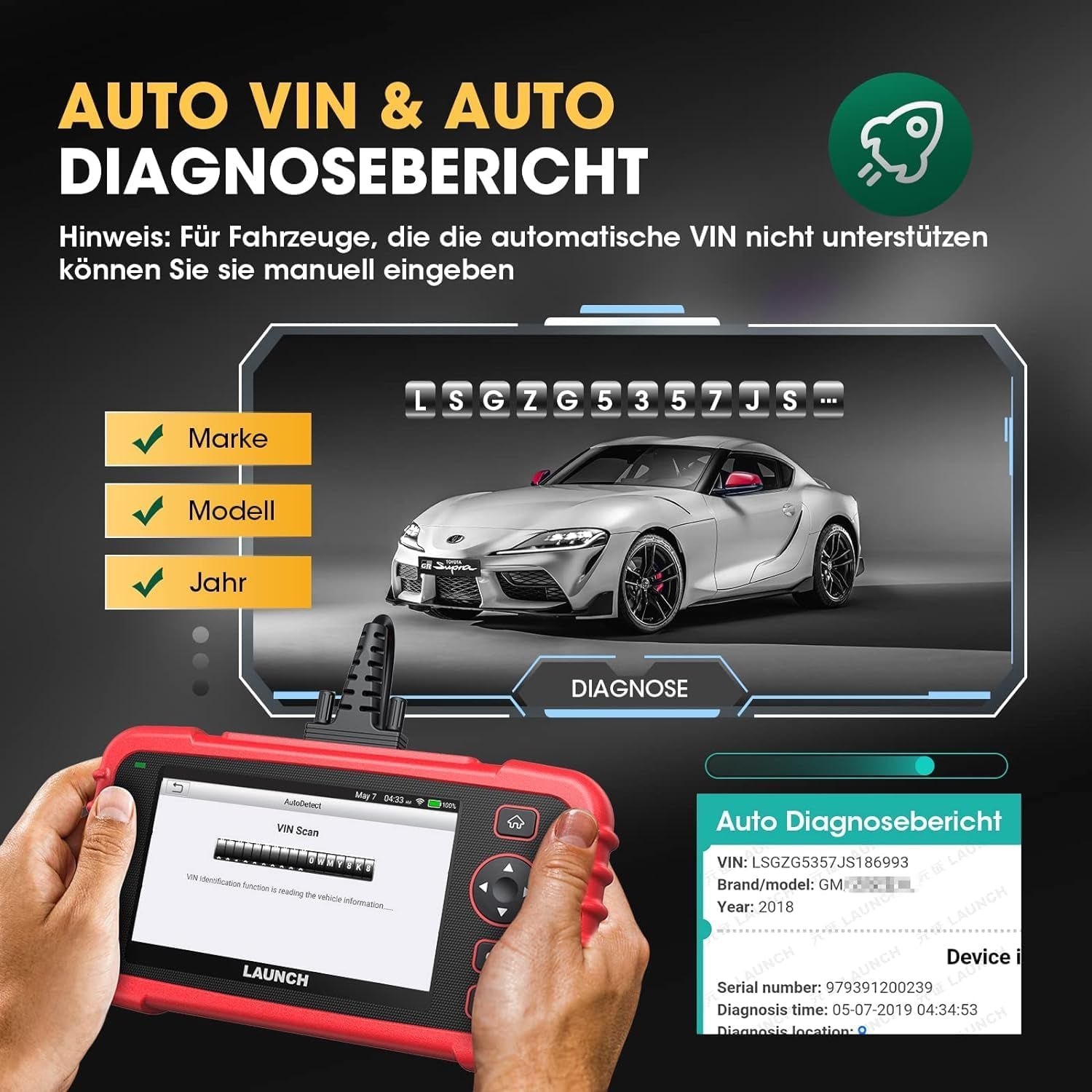 LAUNCH CRP129X OBD2 Diagnose Android,4 Systemdiagnosen Mit Öl-Reset,Epb / SAS / TPMS Und Gasannahme,Autovin Für Kleine Läden Und Heimwerker (Upgrade Von CRP129)