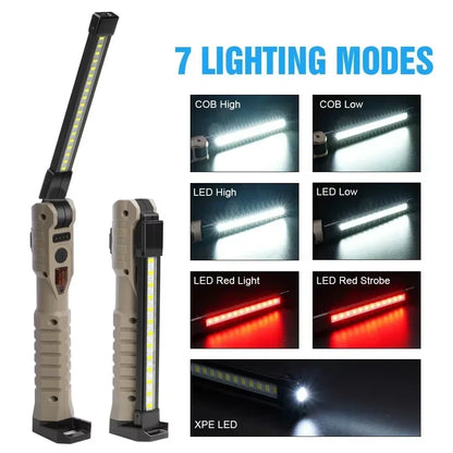 Folding COB XPE LED Work Light Handheld Flashlight with Built-In Battery Lamp Torch Emergency Car Inspection Lamp Red SOS Strobe