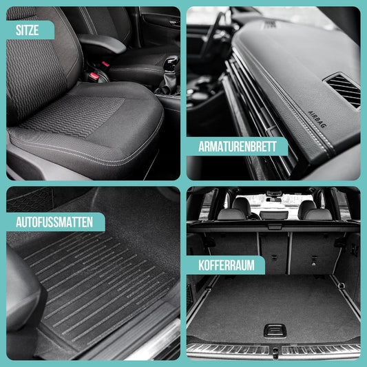 Auto Innenraum Reiniger Set 500Ml - Cockpitpflege Für Die Innen Reinigung Von Kunststoff, Polster, Leder & Armaturen - Autopflege Mit Microfaser & Bürste - Cockpit Reiniger